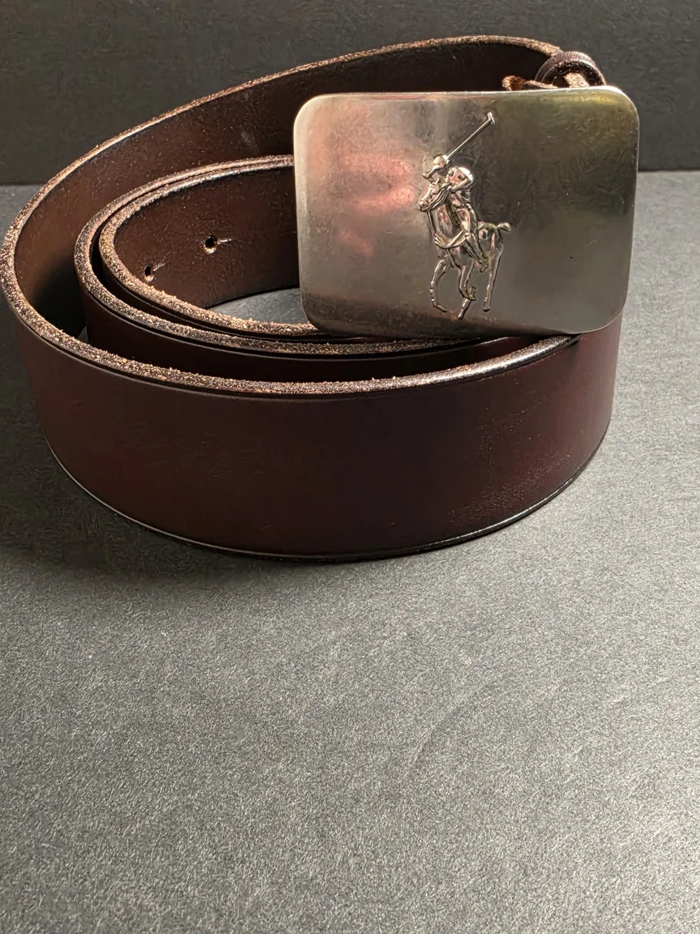 Polo by Ralph Lauren Brown Leather Belt with Silver Polo Buckle